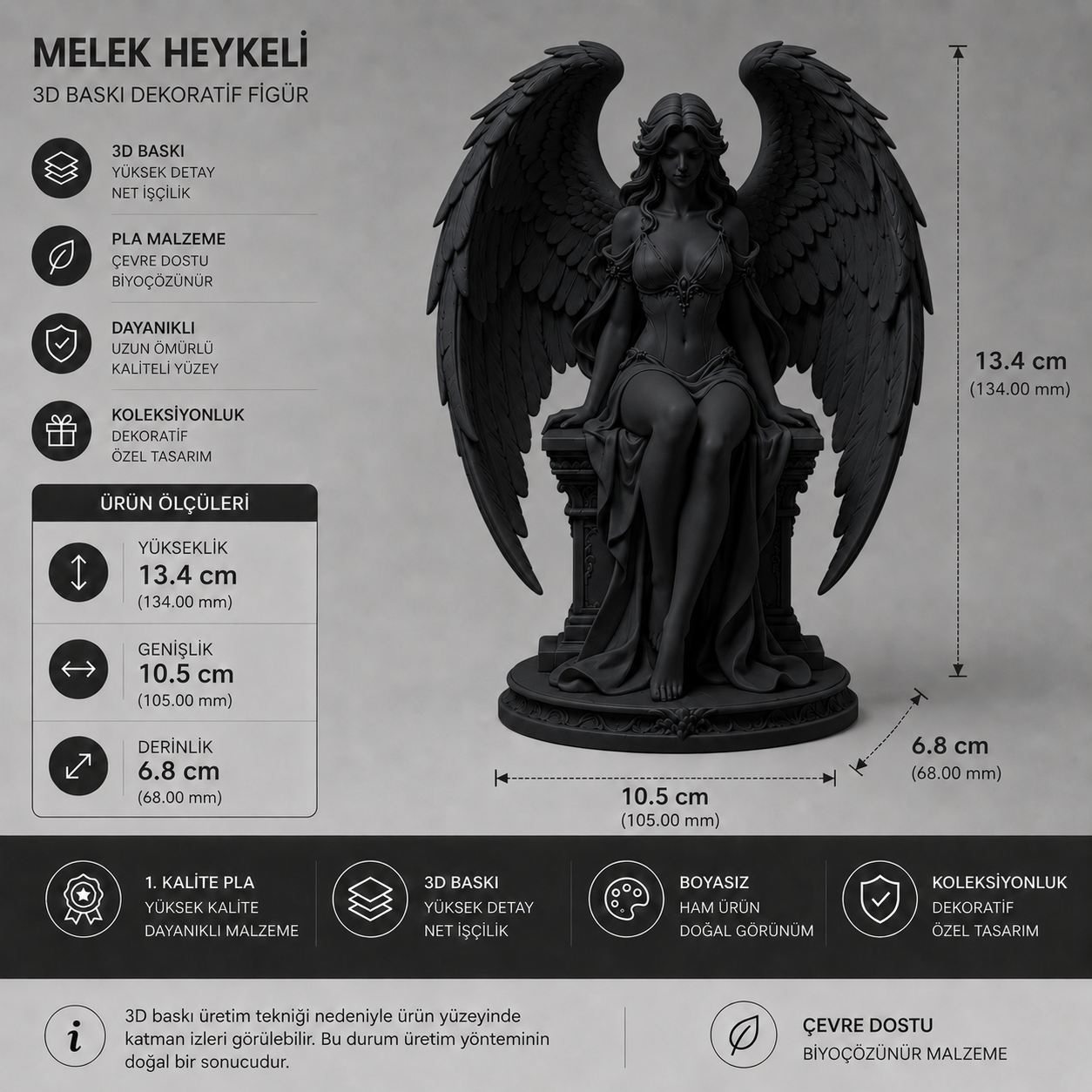 Melek Heykeli 3D Baskı Dekoratif Figür