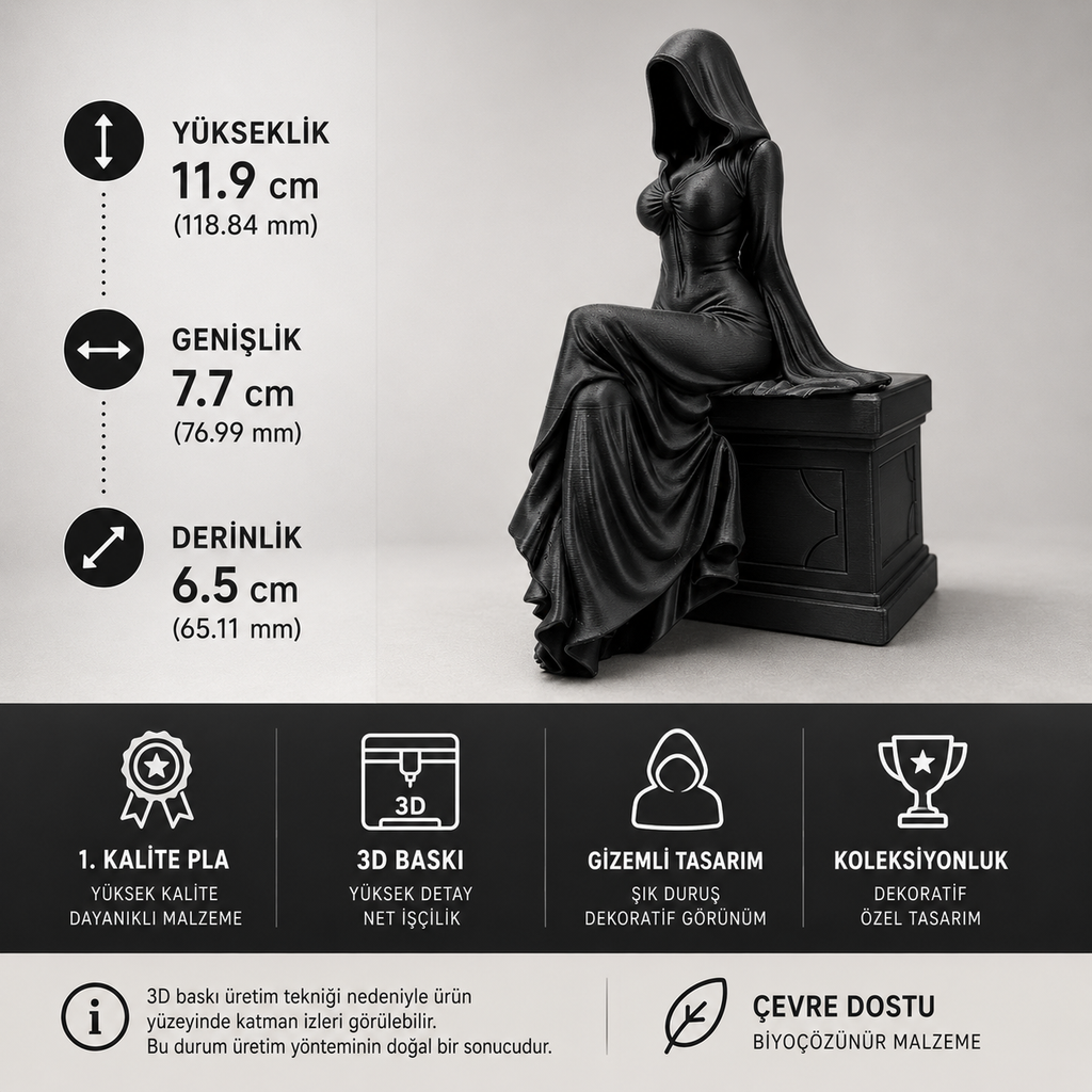 Gizemli Oturan Kadın Figürü – 3D Baskı Dekoratif Koleksiyon Ürünü