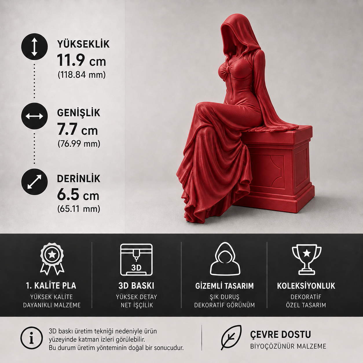 Gizemli Oturan Kadın Figürü – 3D Baskı Dekoratif Koleksiyon Ürünü