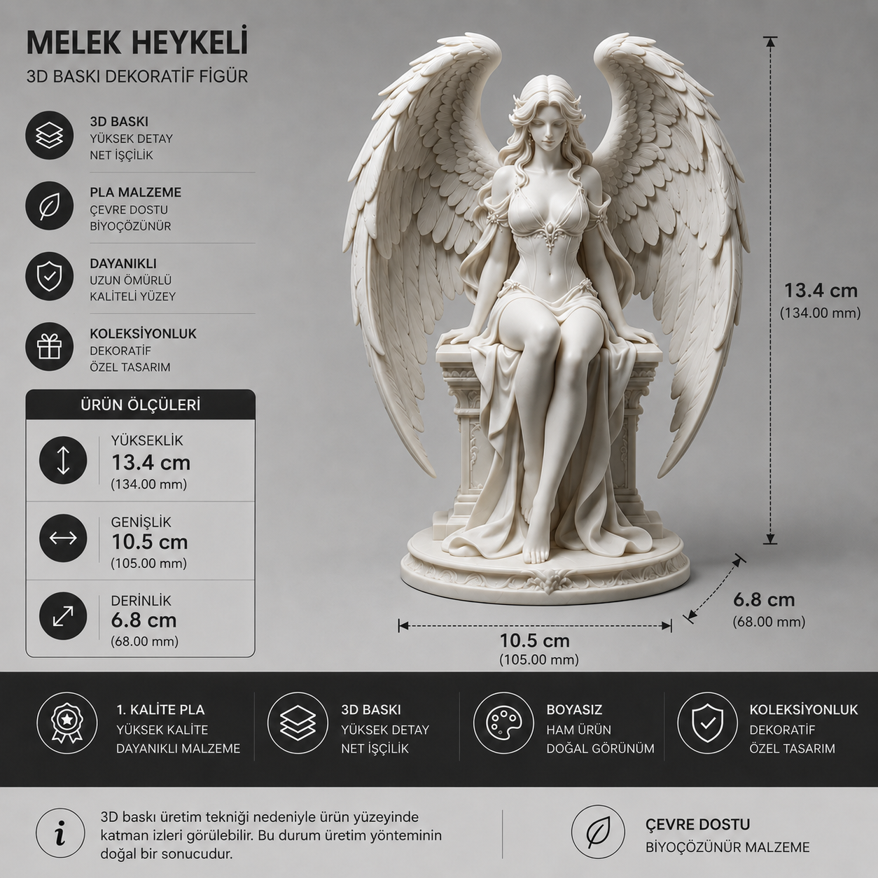 Melek Heykeli 3D Baskı Dekoratif Figür